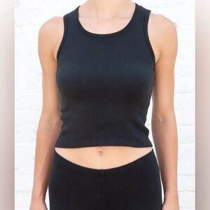 BRANDY MELVILLE NATASHA BLACK GREY CROPPED RIBBED RAW HEM TANK TOP